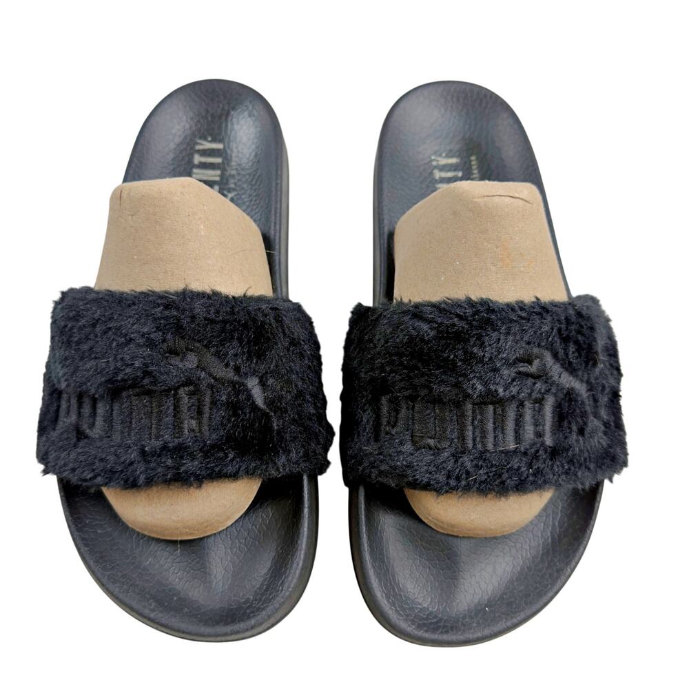 Fenty x Puma by Rihanna Leadcat Fur Slides in black faux fur Women size 7